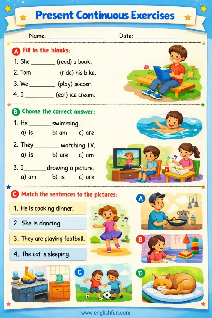 Present Continuous ćwiczenia Klasa 4 PDF